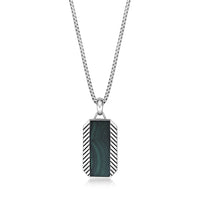Chevron Malachite Dog Tag Pendant in Sterling Silver, 24"