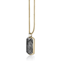 Lion's Head Dog Tag Pendant with 0.018 cttw Black Diamonds in Yellow Gold Plated Sterling Silver, 24"