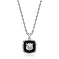 Lion's Head Medalion Pendant with Black Agate in Sterling Silver, 24"