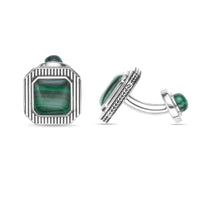 Square Malachite Cufflinks in Sterling Silver