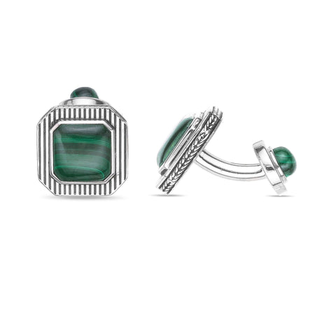 Square Malachite Cufflinks in Sterling Silver