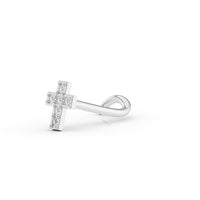 14K Cross Cubic Zirconia Curved Nose Ring - 20G