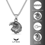 Eagle Head Pendant with Black Agate in Antique Finish Stainless Steel