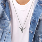 Men's Bull Pendant with Black Spinel in in Oxidized Sterling Silver