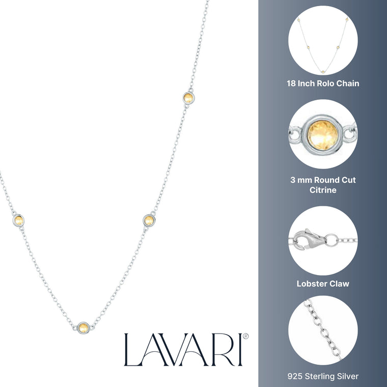 Birthstone Station Necklace in Sterling Silver