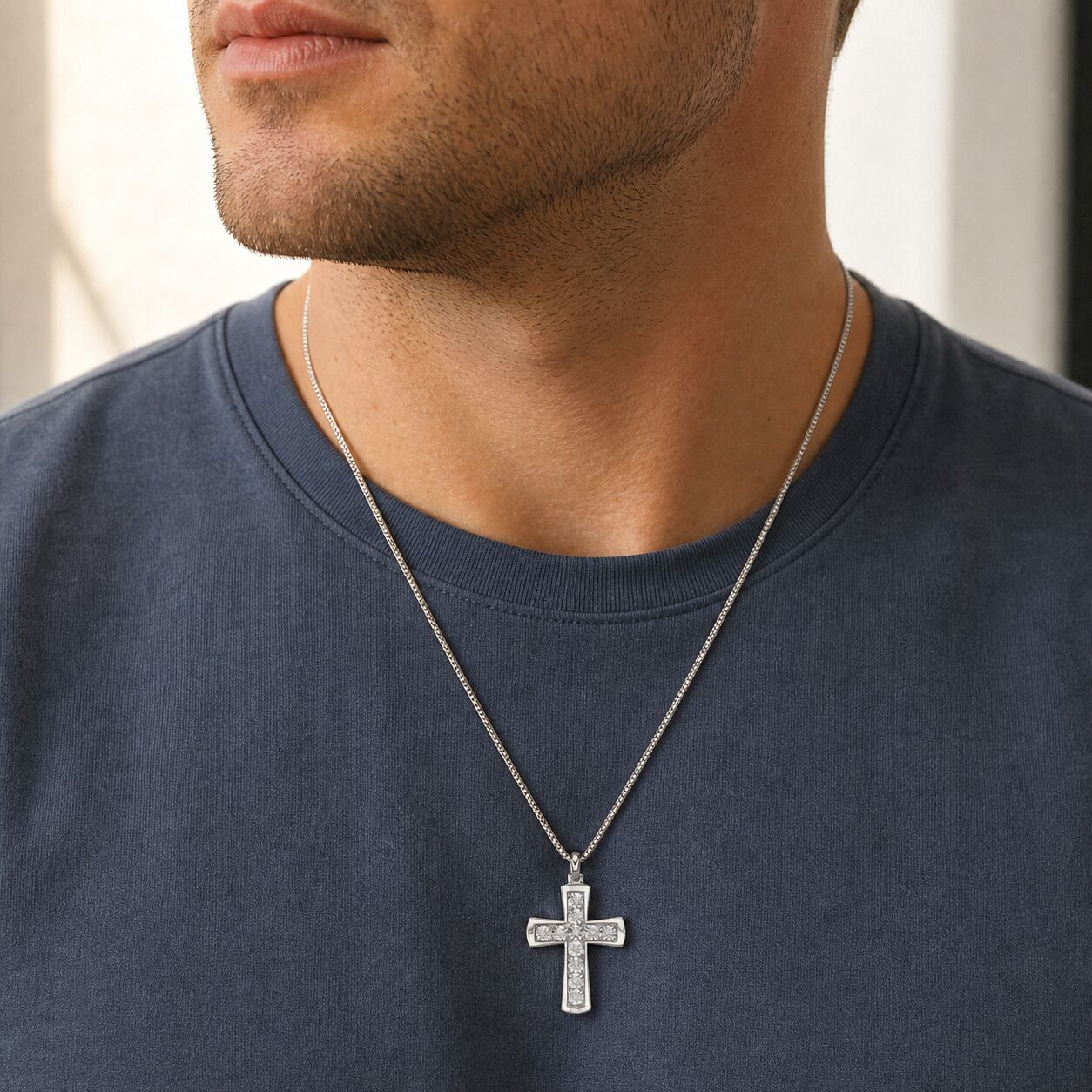 Men's Lab Grown Diamond Cross Pendant in Sterling Silver (1/2 ct. tw.)
