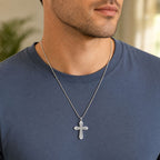 Men's Lab Grown Diamond Flared Cross Pendant in Sterling Silver (1/2 ct. tw.)