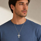 Men's Lab Grown Diamond Cross Pendant in Sterling Silver (1/2 ct. tw.)