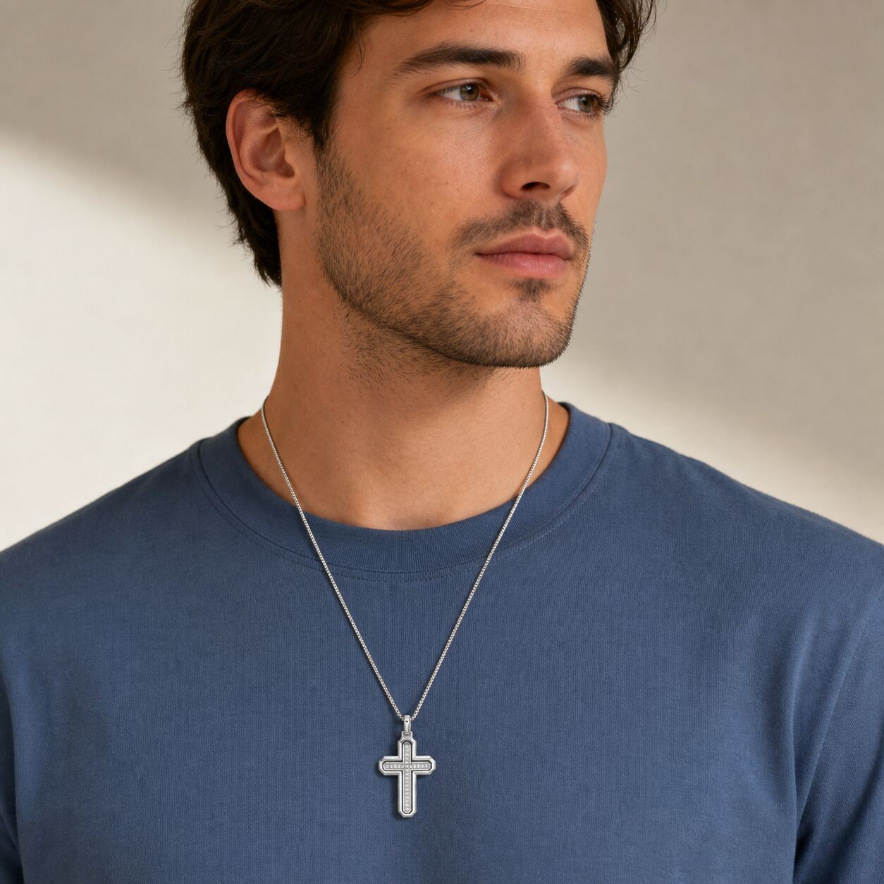 Men's Lab Grown Diamond Cross Pendant in Sterling Silver (1/2 ct. tw.)