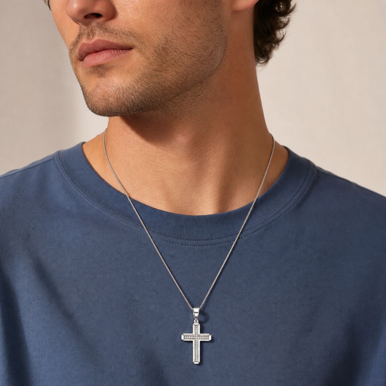 Men's Lab Grown Diamond Cross Pendant in Sterling Silver (1 ct. tw.)