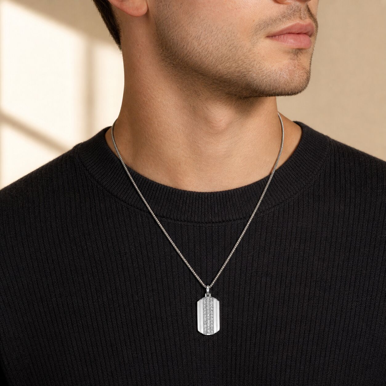 Men's Lab Grown Diamond Dog Tag Pendant in Sterling Silver (1/3 ct. tw.)