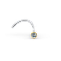Titanium White Crystal Curved Nose Ring with 14K Gold - 20G