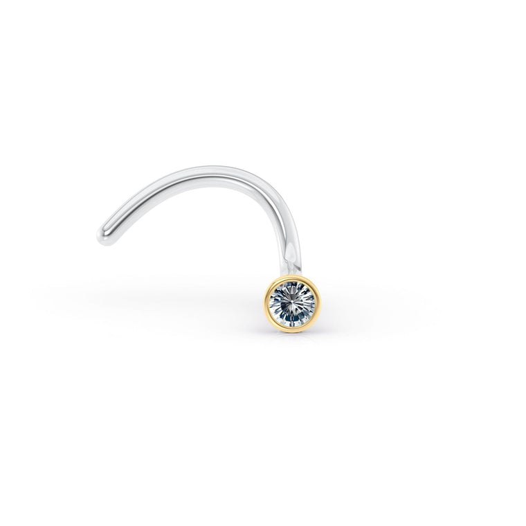 Titanium White Crystal Curved Nose Ring with 14K Gold - 20G