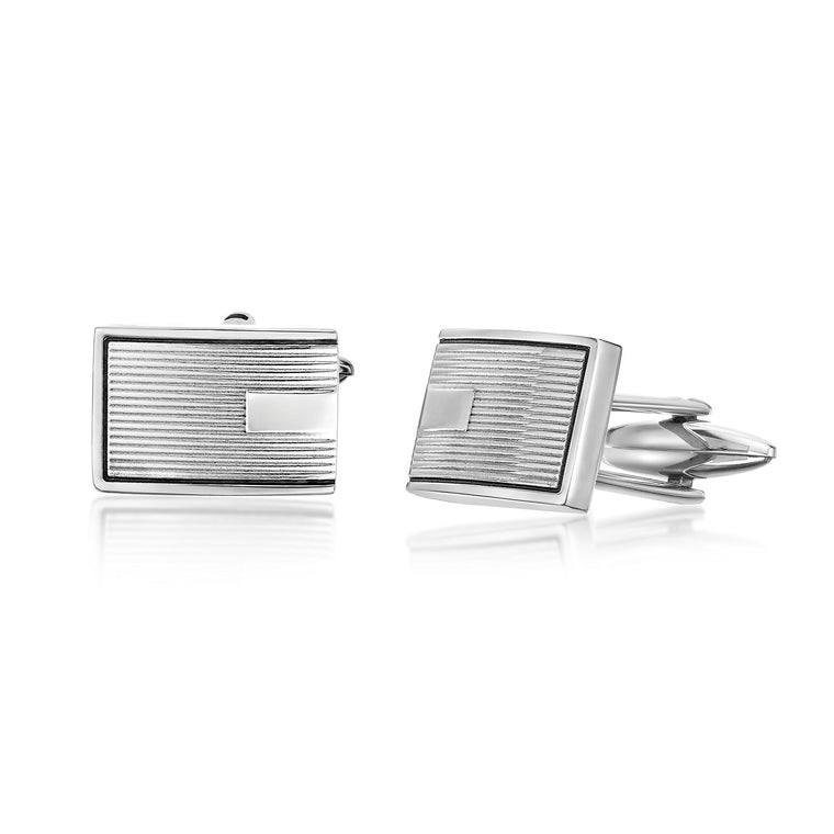 Black Resin Rectangle Cufflinks in Stainless Steel