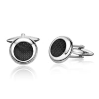 Carbon Fiber Round Cufflinks in Stainless Steel