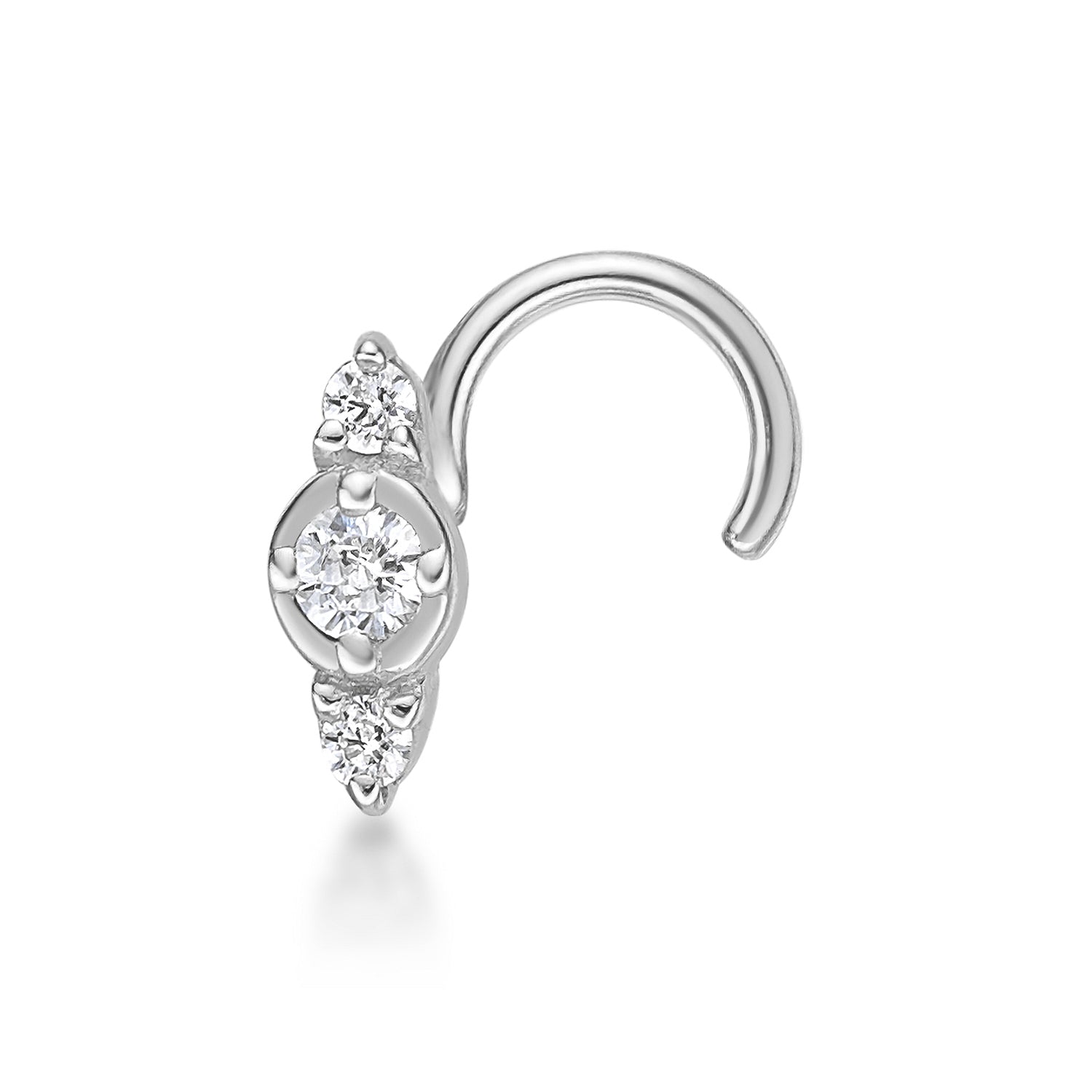 14K Gold Three-Stone 0.03 Carat Lab Grown Diamond Nose Screw - 20G