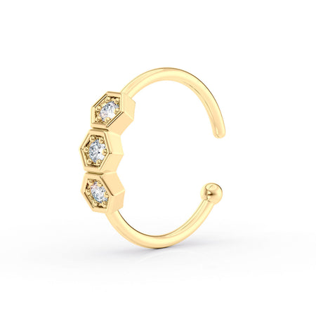 14K Gold Hexagon 0.025 Carat Lab Grown Diamond Nose Hoop - 20G