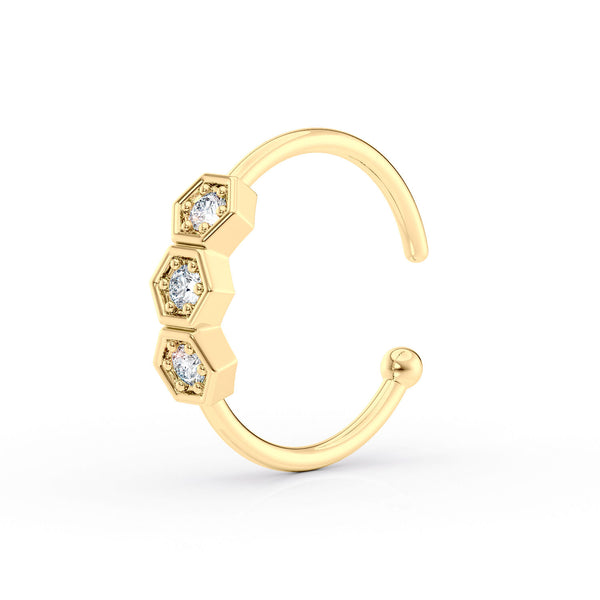 14K Gold Hexagon 0.025 Carat Lab Grown Diamond Nose Hoop - 20G