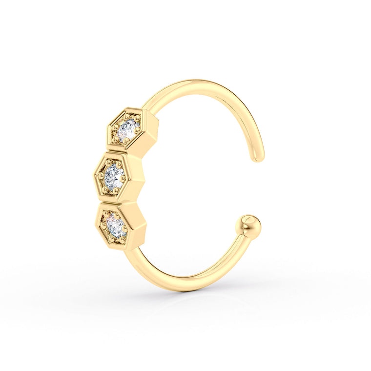 14K Gold Hexagon 0.025 Carat Lab Grown Diamond Nose Hoop - 20G