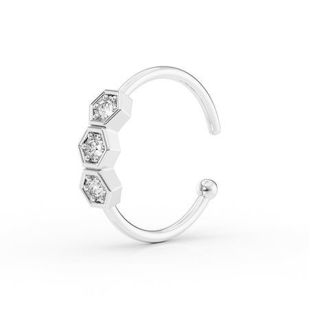 14K Gold Hexagon 0.025 Carat Lab Grown Diamond Nose Hoop - 20G