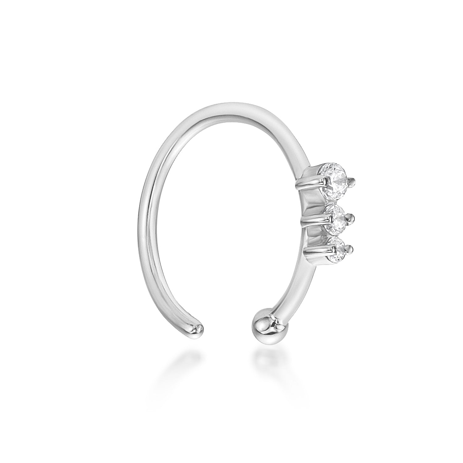 14K Gold Three-Stone 0.025 Carat Lab Grown Diamond Nose Hoop - 20G
