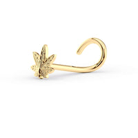 14K Leaf Curved Nose Ring - 20G
