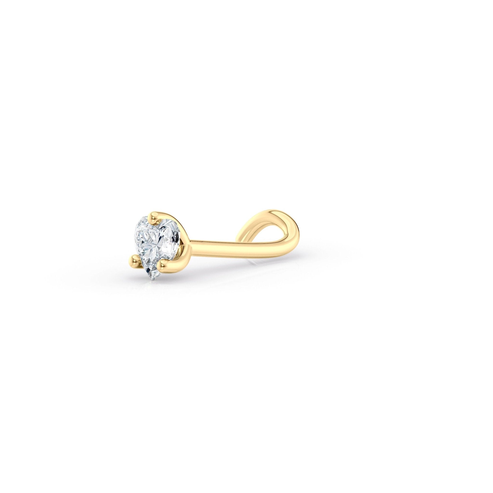 14K Heart Shaped CZ Curved Nose Ring - 20G