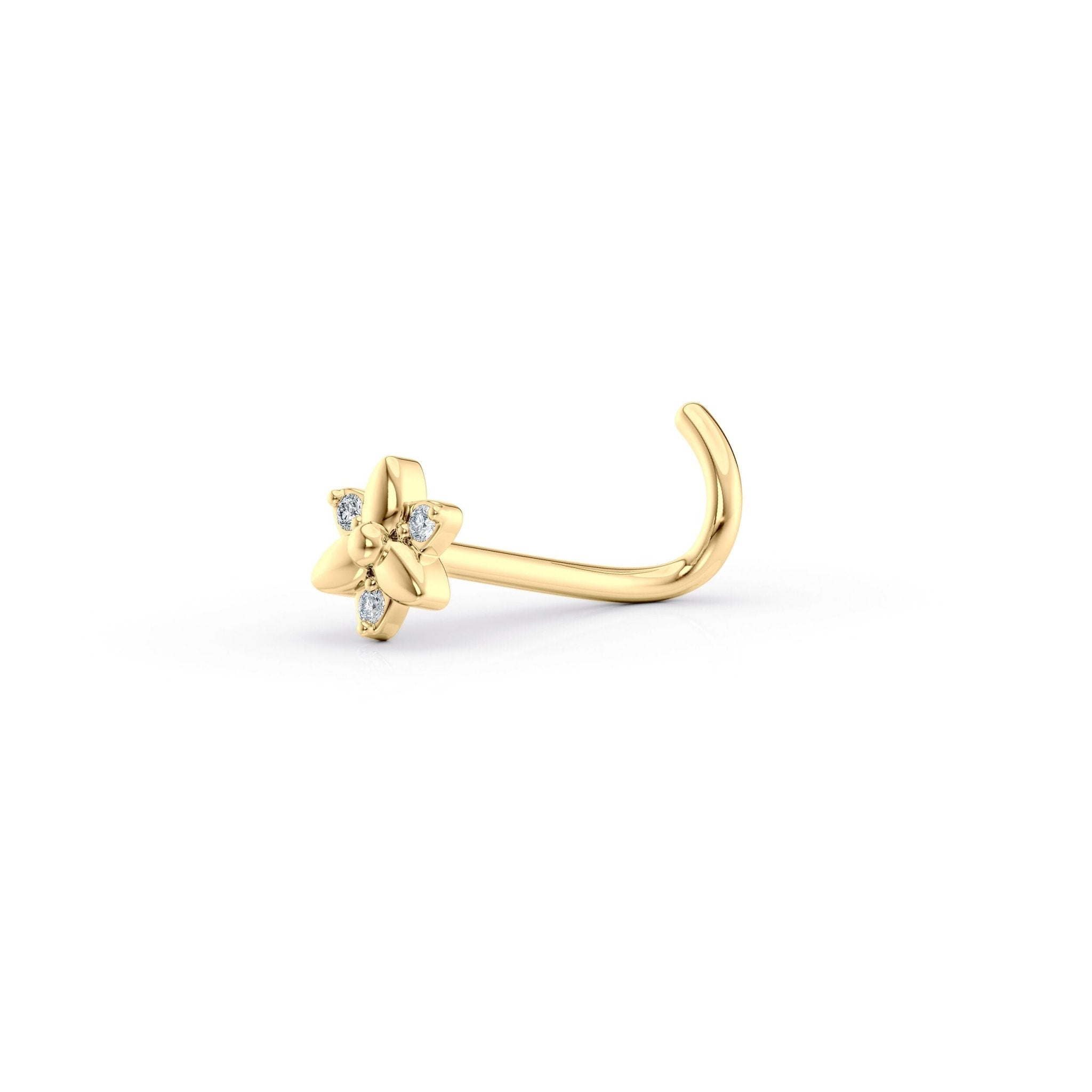 14K Flower CZ Curved Nose Ring - 20G