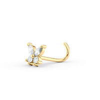 14K Butterfly Cubic Zirconia Curved Nose Ring - 20G