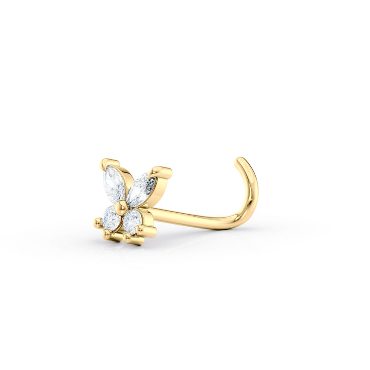 14K Butterfly Cubic Zirconia Curved Nose Ring - 20G