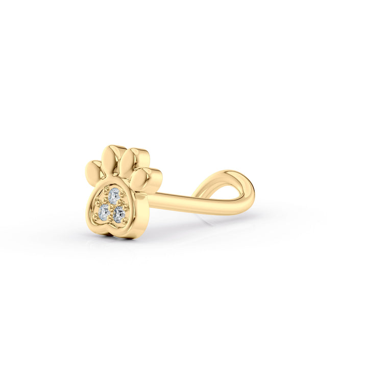 14K Paw Pad Cubic Zirconia Curved Nose Ring - 20G