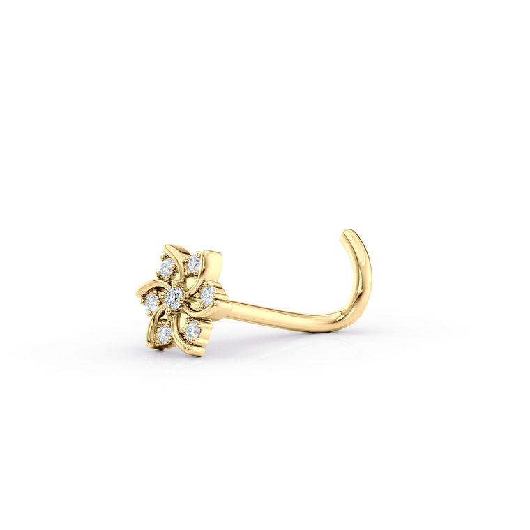14K Flower Cubic Zircoia Curved Nose Ring - 20G