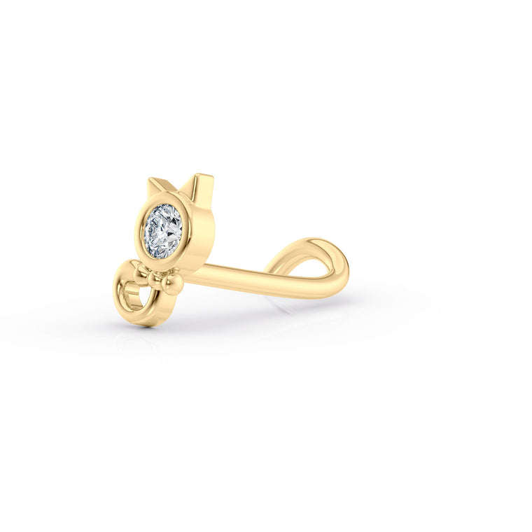 14K Cat Cubic Zircoia Curved Nose Ring - 20G