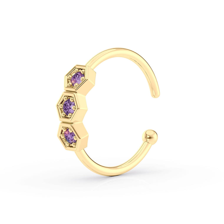10K Cubic Zirconia Open Hoop Nose Ring - 20G