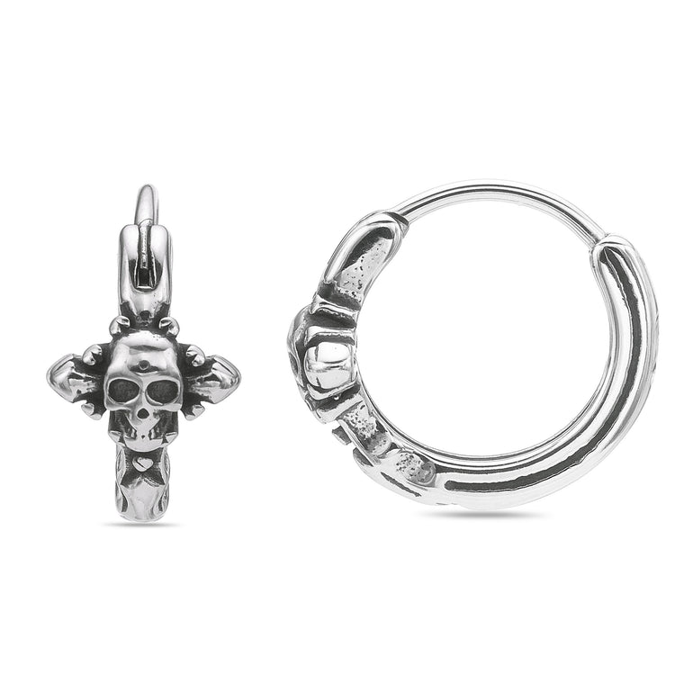 Skull Hoop Earring in Black Ion Plated Stainless Steel