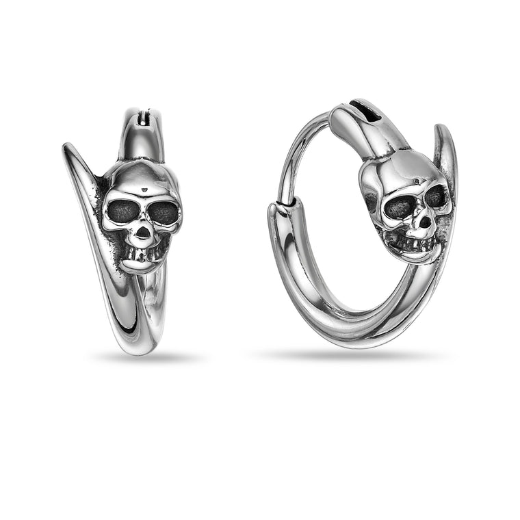 Skull Hoop Earring in Black Ion Plated Stainless Steel