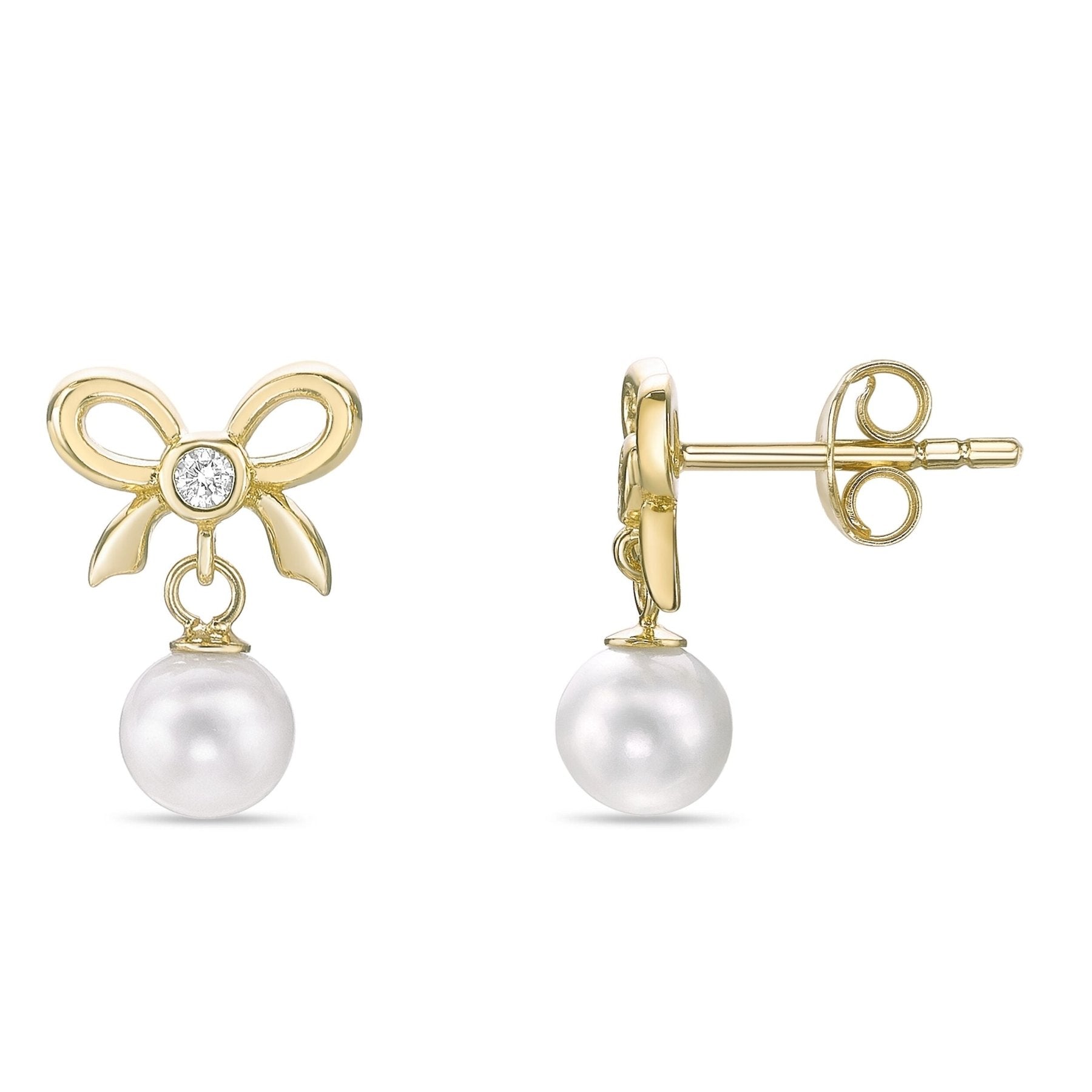 Dangle Bow Pearl Earrings