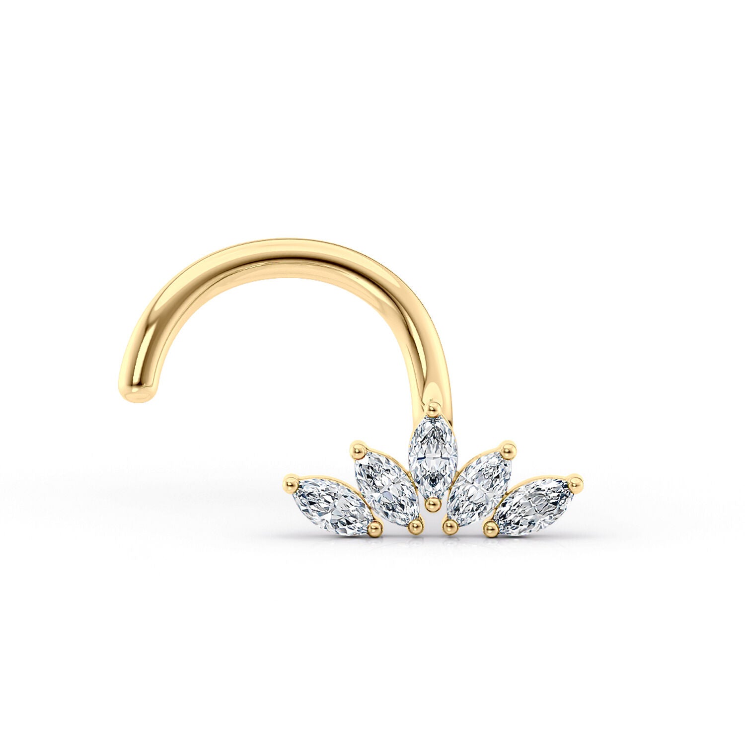 14K Fan Cluster CZ Curved Nose Ring - 20G