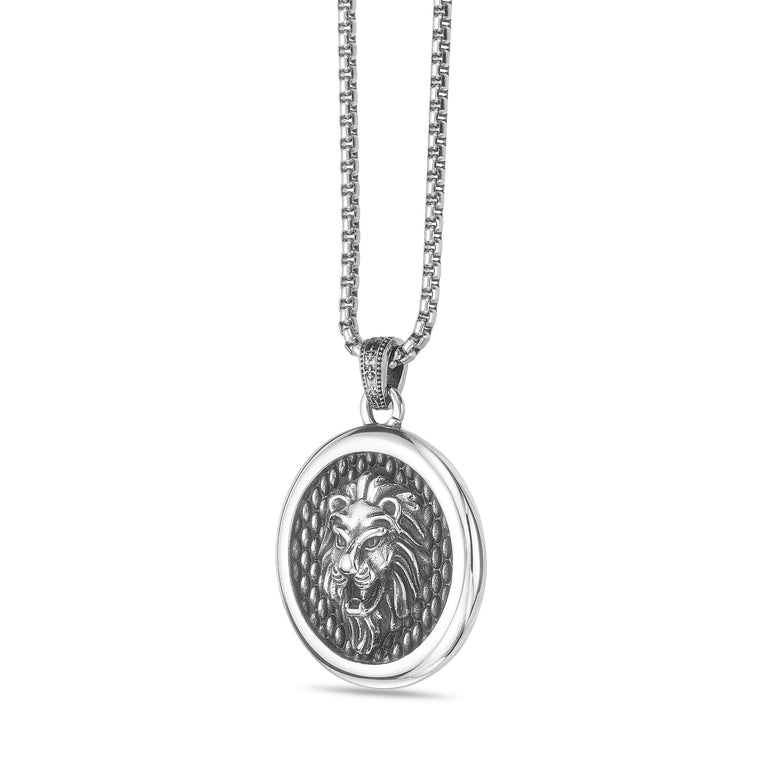 Lion Medallion Pendant in Antique Finish Stainless Steel