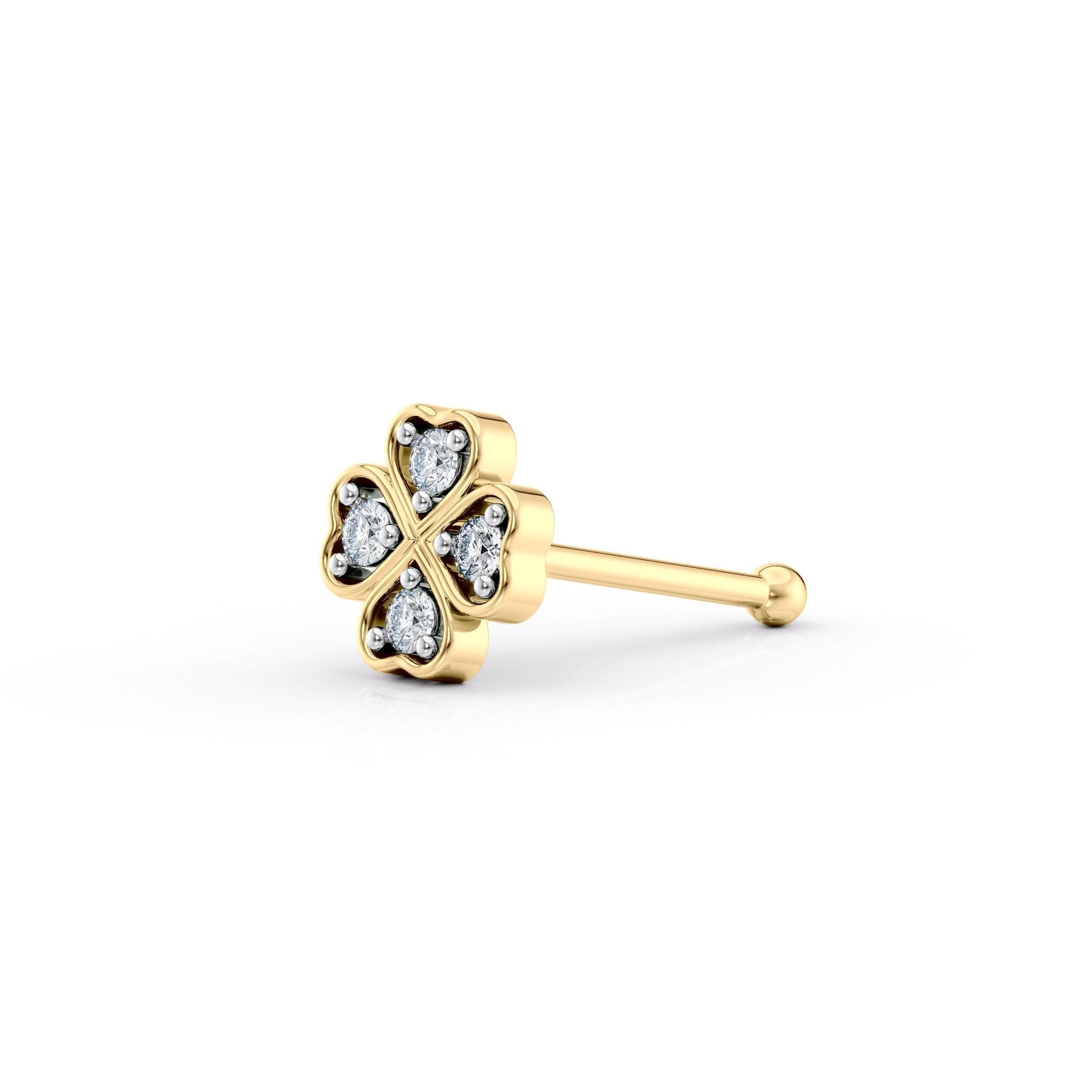 14K Gold Clover 0.04 Carat Lab Grown Diamond Nose Stud - 18G