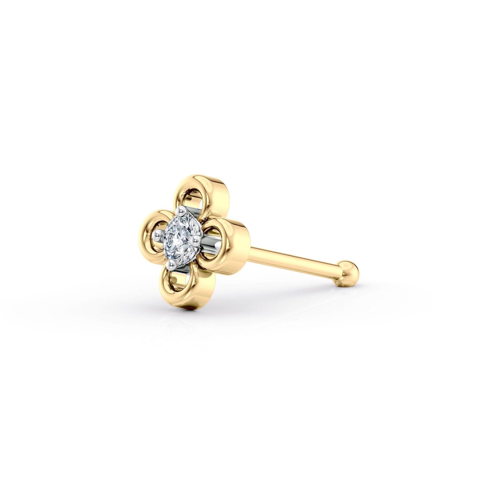 14K Gold Floral 0.04 Carat Lab Grown Diamond Nose Stud - 18G