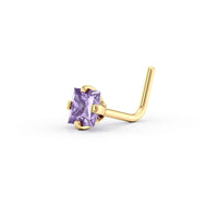 14K L-Shaped Colored CZ Nose Ring - 20G