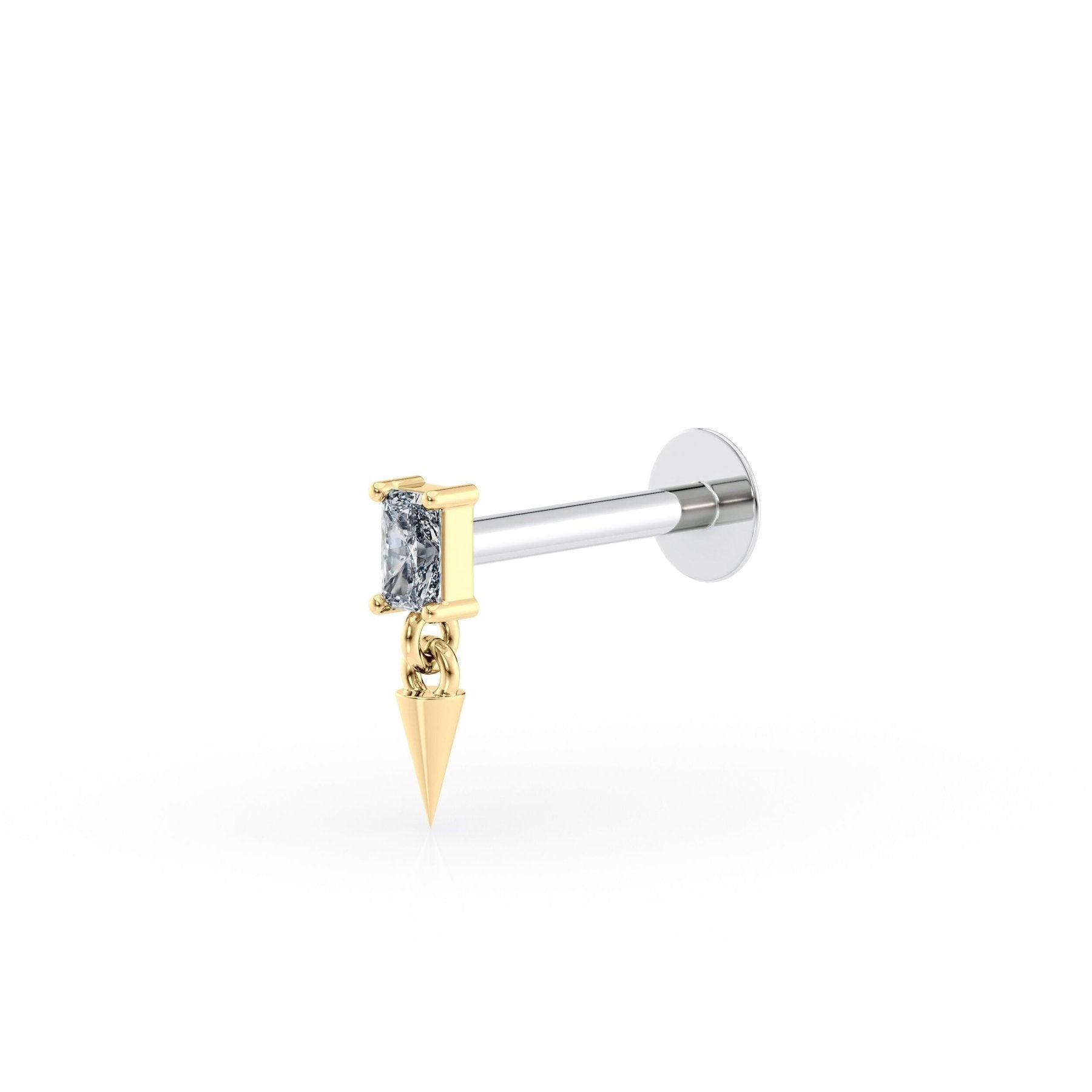 Dangle Spike CZ Titanium and 14K Gold Labret - 16G