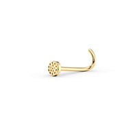 14K Hammered Disc Curved Nose Ring - 20G