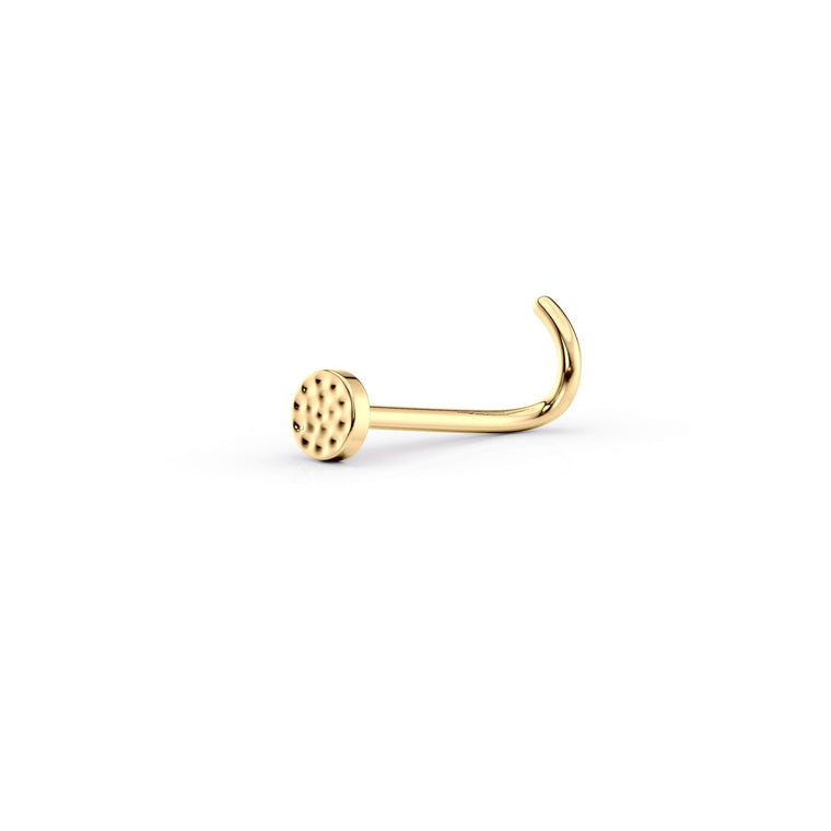 14K Hammered Disc Curved Nose Ring - 20G