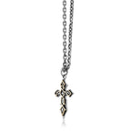 Men's Two-Tone Cross Pendant in Sterling Silver with Yellow Gold Plated Accent