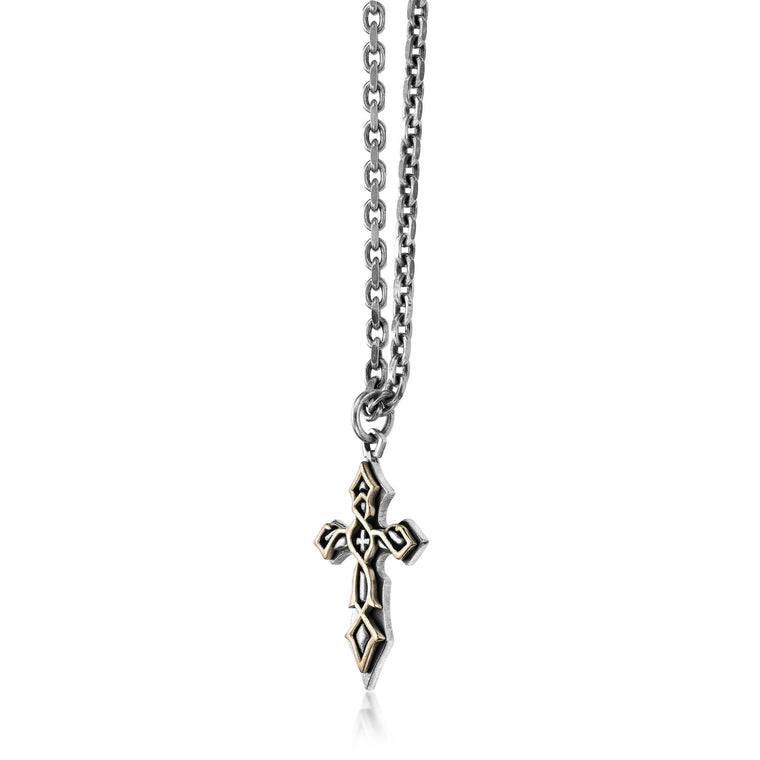 Men's Two-Tone Cross Pendant in Sterling Silver with Yellow Gold Plated Accent
