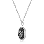 Men’s Black Agate Tiger Medallion Pendant in Stainless Steel
