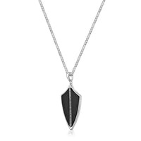 Men's Black Spinel Shield Pendant in Sterling Silver