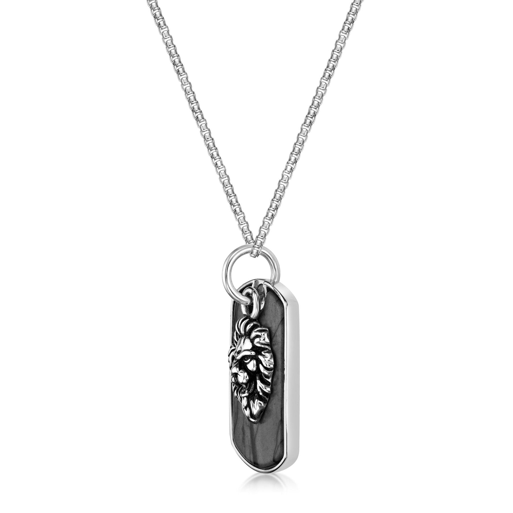 Men's Picasso Jasper Lion Dog Tag in Stainless Steel